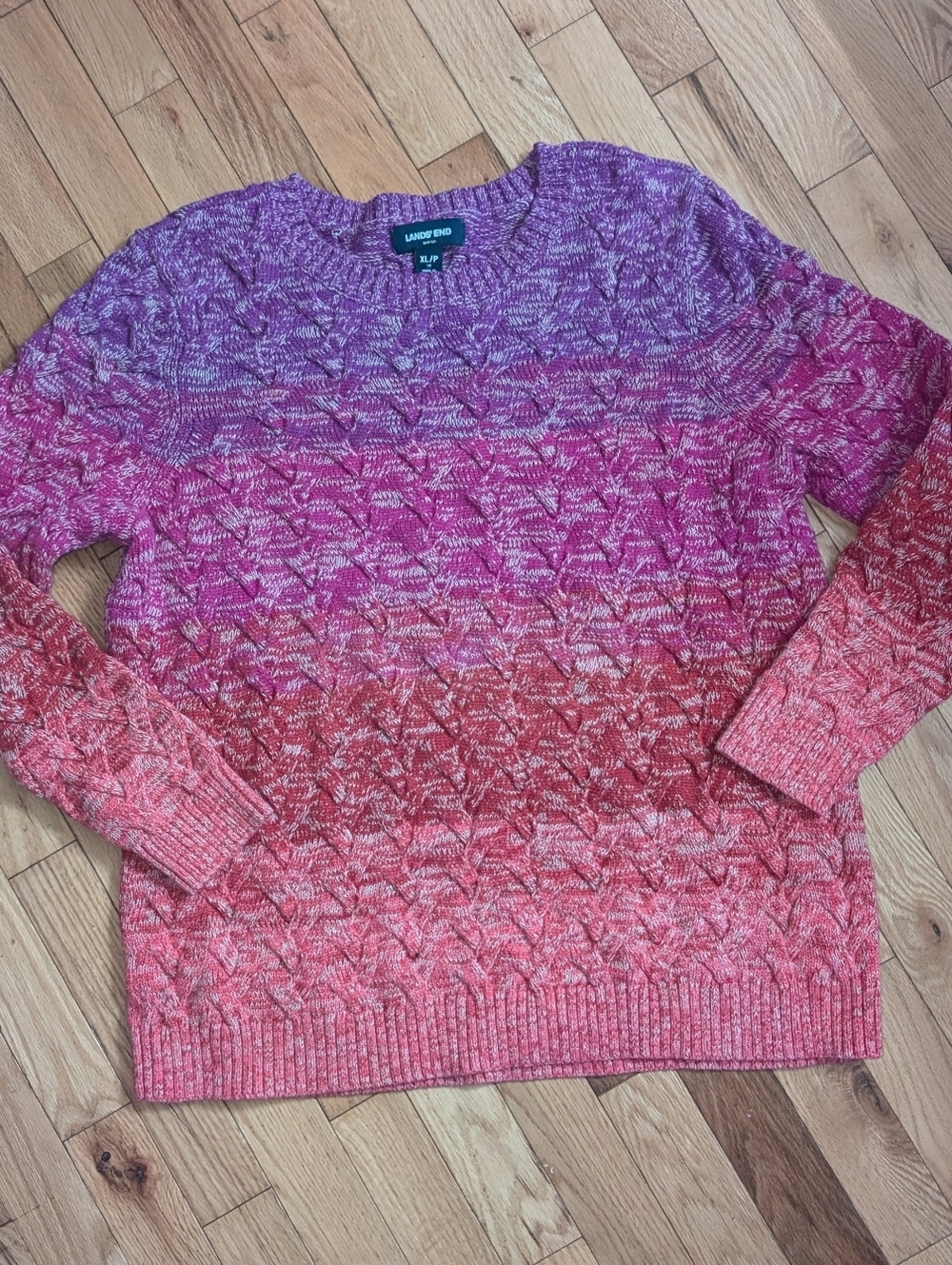 Like New Lands End Cotton Knit Sweater, Size XLP, Beautiful Colors Marled Knit